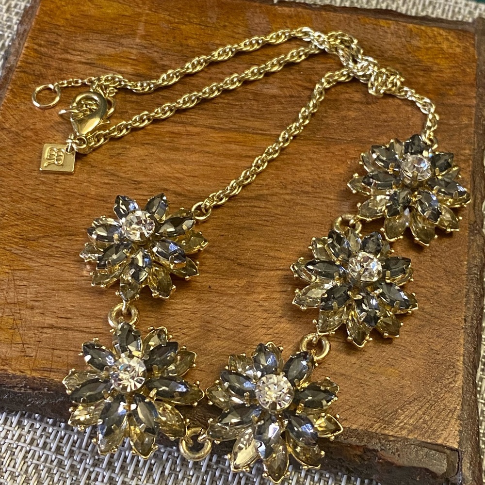 Banana Republic Smoky to Clear Rhinestone Flower Statement Necklace J063